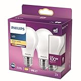 Philips - Bombilla LED Cristal, 100W,E27, Estándar, Mate, Luz Blanca Cálida, No Regulable, Pack de 2 Unidades