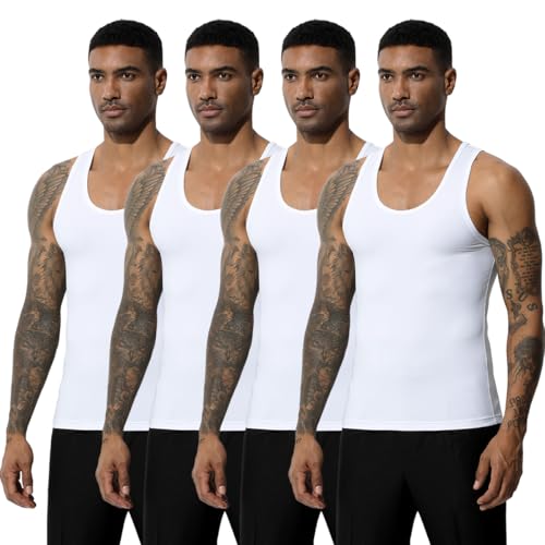 Arjen Kroos Men's Sleeveless Tank Tops, Fitted Layering Vest Undershirts | Breathable Quick Dry Muscle Vest for Gym Training Bodybuilding Daily, Moisture-wicking, 4-way Stretch, Tag-free