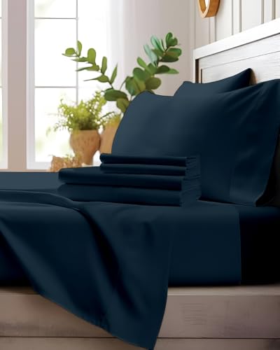 Image of Microfiber Single Size Bedsheet with 2 Pillow Covers | Ultra Soft & Breathable Flat Sheet | Wrinkle-Resistant, Premium Comfort for Everyday Use |Size (60 inch x 90 inch) Navy Blue