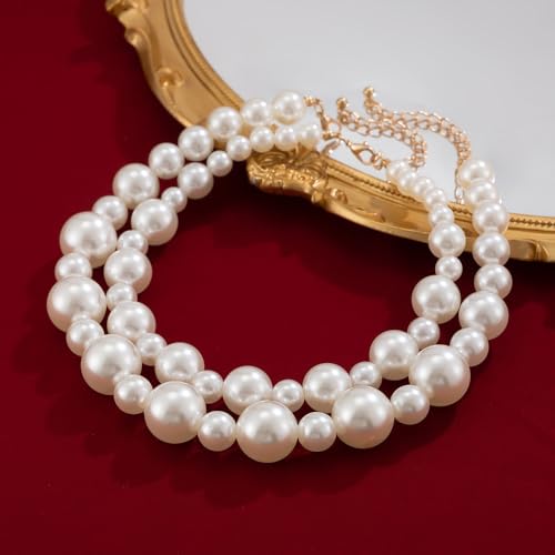 Retro Layered Large Pearl Choker Necklace Exaggerated Big Pearl Necklaces for Women Chunky Pearl Statement Bride Wedding Jewelry Gifts4