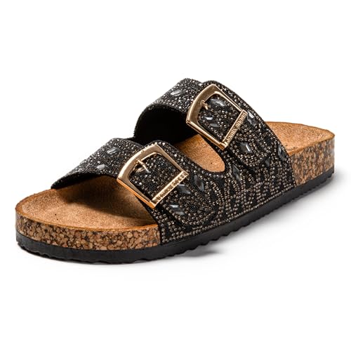 Eleganti e funzionali, questi sandali bassi da donna con fibbie regolabili e decorazioni di strass sono ideali per l'estate. Offrono comfort e un tocco di stile brillante.