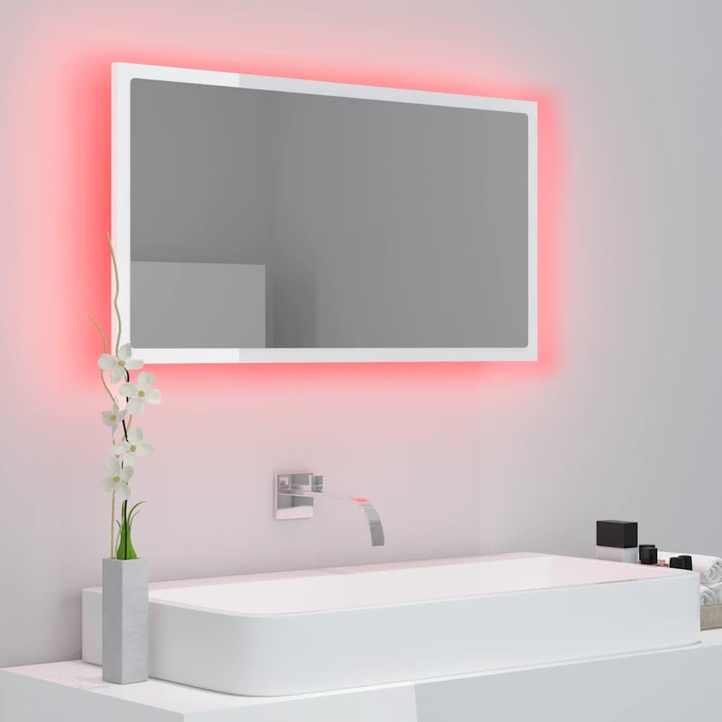 Lustro łazienkowe LED wysoki połysk białe 80 x 8,5 x 37 cm akryl, szafki i przechowywanie, szafki pod umywalkę, szafki łazienkowe