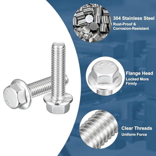 Image of uxcell 15Pcs 3 /8-16 x 1-1 /2 inch Flanged Hex Head Bolts, 304 Stainless Steel Flange Hexagon Screws, Flange Hex Drive Screws 5.8 Grade for Machinery Industry Home Appliances, Silver