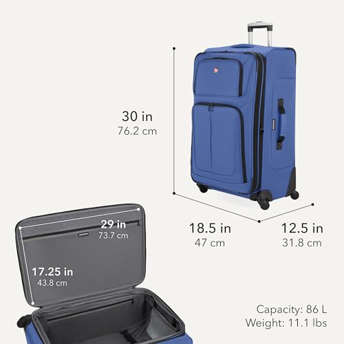 Image of SWISSGEAR Sion Large Checked Spinner Luggage, Softside Expandable, Lightweight Suitcase, Regatta, 30-Inch