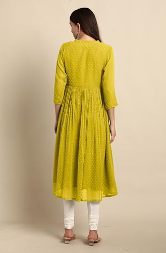 Image of Janasya Women's Dobby Chiffon Self Design Flared Kurta