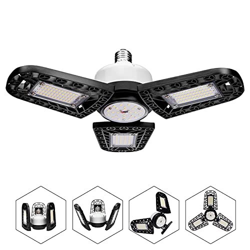 LED Garage Lights 80W Deformable Garage Lights LED Basement Lights with 3 Adjustable Panels 10000LM E26 Base 6000K Garage Ceiling Lights for Garage,Workshop,Warehouse,Laundry Room,Real Aluminum