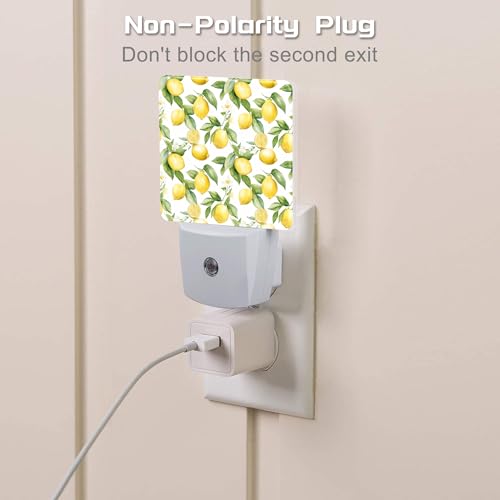 Image of Lemon with Flowers Night Light, Fresh Lemon Fruits Floral Dusk to Dawn Night Light Plug in,0.5w Energy Saving Sleep Friendly Nightlights for Kids Boys Girls Home Decor