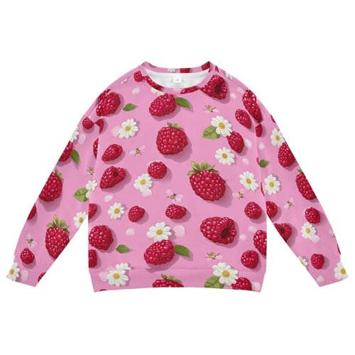 JUNZAN Fresh Raspberries Fruit Pink Kids Girls Sweatshirts Hoodies Crewneck Fall Tops Shirts Camping 4T - Main Image