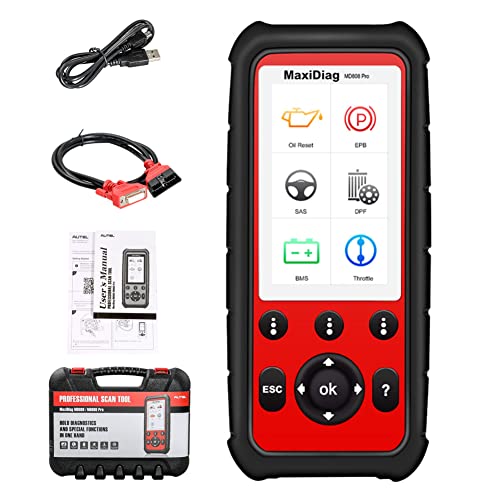 Autel MaxiDIAG MD808 Pro OBD2 Scanner Vehicle Diagnostic Tool Oil Service Reset Battery Registration and Reset Relearn Parking Brake Pad Reset Steering Angle Sensor (SAS) Better MD806 MD808