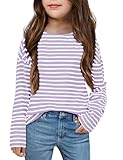 Fanway&EC Girls Casual Long Sleeve T Shirts Basic Crewneck Striped Tunic Blouses Tops Lavender