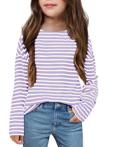Image of Fanway&EC Girls Casual Long Sleeve T Shirts Basic Crewneck Striped Tunic Blouses Tops