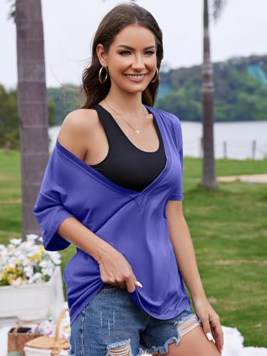Image of UNCLECAT Womens Deep V Neck T Shirts Summer Oversized Short Sleeve Tops