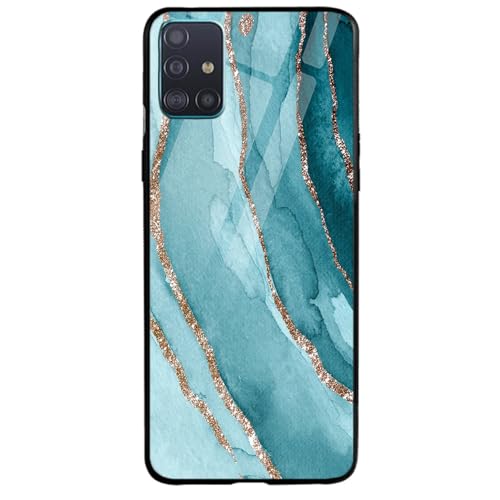 Image of COLORflow Back Cover Compatible with Samsung Galaxy A71 | Blue Marble Golden Stripes | Shockproof TPU Bumper Cover with Camera Protection Back Cover Compatible with Samsung Galaxy A71