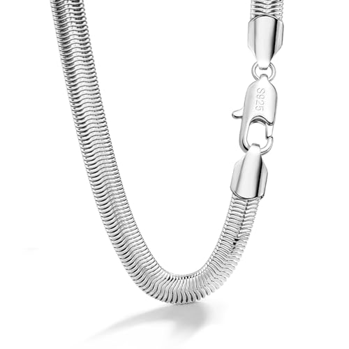 Men 925 Sterling Silver Necklace Italian 6MM-8MM Flexible Flat Snake Chain Choker 16-30 Inch 24K Gold plated Fine Jewelry Gifts for Women