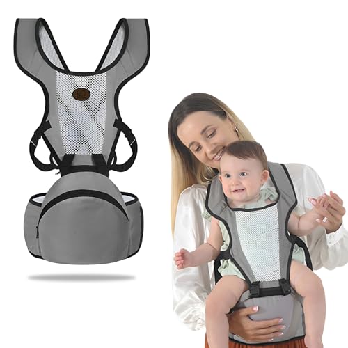 Image of Bembika Baby Carrier with Hip Seat - Soft Kangaroo Bag & Sling Carrier, Multiple Carry Positions, Adjustable Infant Carrier for Hands Free Parenting -(3-24 Months | 3-15 Kg | Grey)