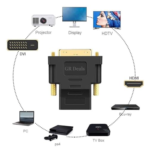 Image of DVI to HDMI Adapter, DVI-D 24+5 Male to HDMI Female High Speed Adapter Converter Gold Plated Support 1080P for HDTV, Plasma, DVD, Projector, Computer - Black