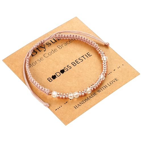 Btysun Morse Code Bracelets for Women Christmas Gift Stocking Stuffers for Teens Pink Braided Bracelets Inspirational Best Friend Birthday Gifts for Her High School Graduation Gifts for Her 2025 Mom Bracelet Jewelry