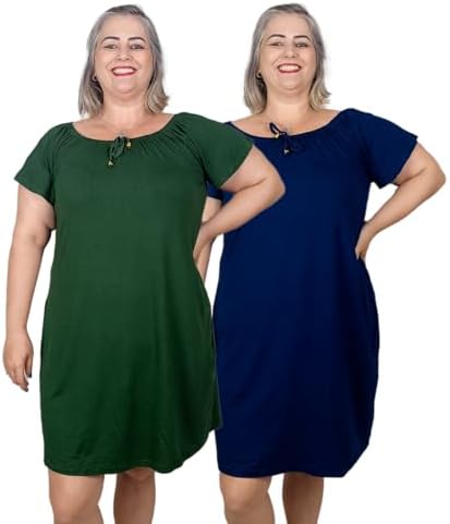 Kit 2 Vestidos Midi Moda Ciganinha Ombro a Ombro Manga Curta Liso...
