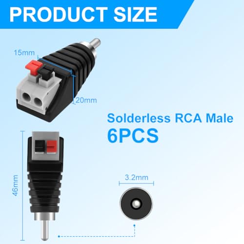 AXFEE 6 szt. adapter RCA na przewód głośnikowy, RCA męski na AV 2 śrubowy adapter żeński, gniazdo Phono Jack RCA, złącza przewodów głośnika wideo, audio, typ prasy sprężynowej nadaje się do CCTV