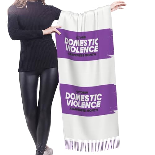 Domestic Violence Awareness Month Purple Ribbon Scarf With Tassel For Women Large Warm Shawls Wraps Cashmere Scarves Blanket For Fall Winter 27 * 77 Inches3