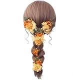 [R-QINYUER] 髪飾り ヘッドドレス プリザーブドフラワー ウェディング ブライダル ドライフラワー 花飾りヘアアクセサリー セットアップ 祭り 花火大会 成人式 結婚式 卒業式 七五三 浴衣 前撮り (オレンジ系)