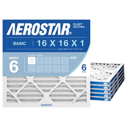 Aerostar 16x16x1 MERV 6 Pleated Air Filter AC Furnace Air Filter 6 Pack (Actual Size: 15 3/4x15 3/4x3/4)