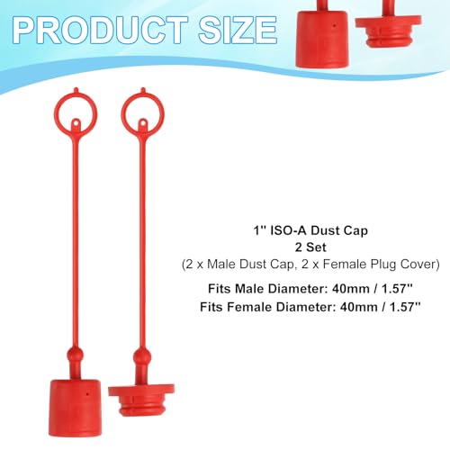 Image of PATIKIL 1 inch ISO-A Hydraulic Coupler Male Dust Cap and Female Plug Cover, Set of 2 Rubber Quick Disconnects Port Plug Cover Fittings Red Cap with Retention Ring