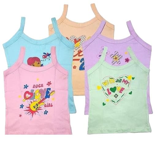Pure Cotton Girls Camisole Pack of 4 Printed Sleeveless Baby Girl Slips Soft Sando Vest Inner for Kids-image-24