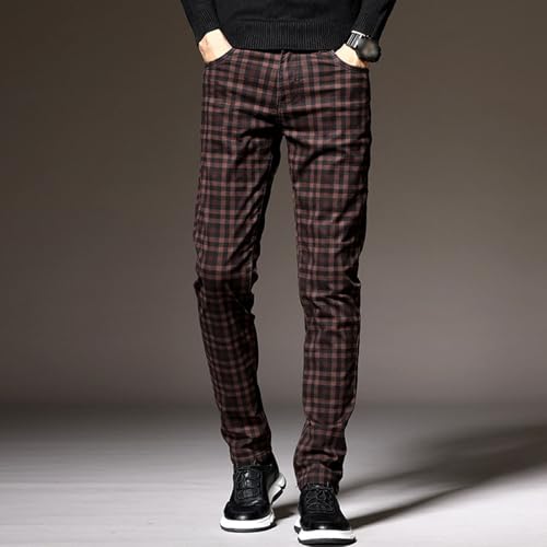 Men High Street Straight Casual Pants Fashion Cozy Contrast Checked Work Trousers Fall Classic Business Formal Pant4