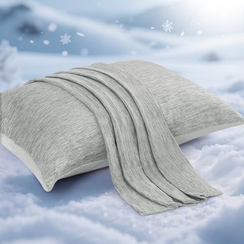 Elegear Cooling Pillow Cases for Hot Sleepers, Japanese Q-Max 0.5 Cooling Pillowcases, Both Sides(Cooling/Cotton), Breathable Soft Pillowcase for Hair and Skin, Set of 2-Gray (Standard (20