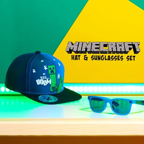 Image of Minecraft Trucker Hat Baseball Cap and Kids Sunglasses Set Adjustable Snapback UV Protection Gamer Gifts