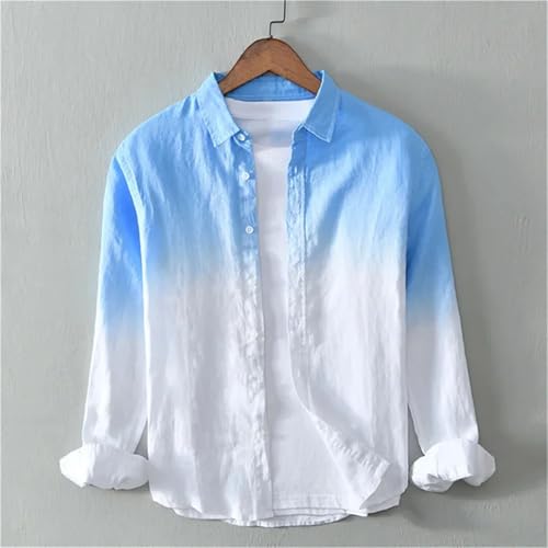 Men's Linen Long Sleeve Casual Shirt Lapel Collar Gradient Color Fashion Top4