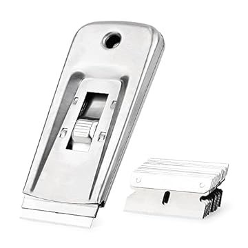 Ehdis Corpo in Acciaio Raschietto e 10 Lame in Acciaio Inox, Razor Blade Spatola per Colla, Colore, Decalcomanie, Piano Cottura e Forno, Adesivo di Vetro, Lama Tipo Rasoio Retrattile