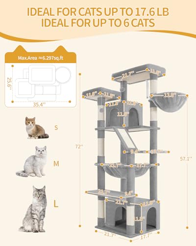 Árbol para gatos grande de 72 pulgadas color gris claro miniatura 2