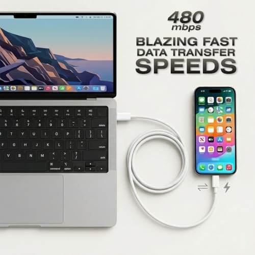 Image of Arch 60 Type C to Type C Cable [1M, White], 60W PD Fast Charging Finely Braided Slim Cord for iPhone 17 /16 /15, Samsung S26 /S25 /S24, iPad, MacBook, Google Pixel, Laptops & Tablets
