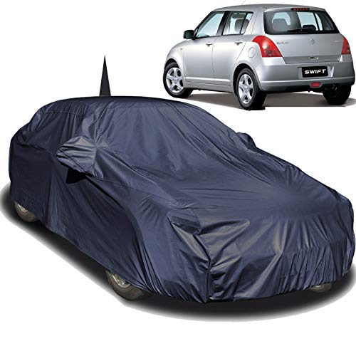 Image of Swift Dustproof Car Cover with Mirror & Antenna Pockets, Navy Color, Taffeta Polyster,Triple Stitched, Compatible with Maruti Swift Car Cover (2005 to 2017), Car Accessories