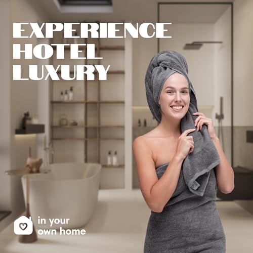 Image of Luxury White Bath Towels Large - 100% Soft Cotton 700 GSM | Absorbent Hotel Bathroom Towel | 27 inch X 54 inch | Set of 4 | Gray