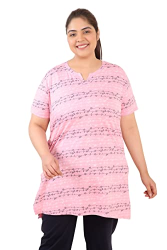 Image of In Love Women's Cotton Plus Size Longline T-Shirt Half Sleeve with Pockets | Cotton fabric - soft longline T-shirt with easy plus-size fit