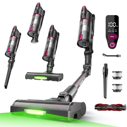 FAMIVAC FV3 Aspirateur Balai sans Fil 60KPa/50Min/120㎡, Tube Pliable, Autoportant à Brosse Anti-Enchevêtrement, Lumière Verte, Aspirateur à Main Puissant...