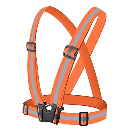 Showay Reflective Vest Running Gear - Safety Reflector Strap Bands - for High Visibility & safety Elastic Adjustable Belt for men and Women (Orange)