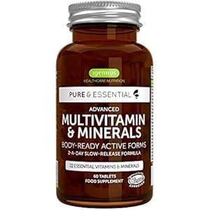 Pure & Essential Advanced Vegan Multivitamin & Minerals with Iron Vitamin D3 Methylated Folate K2 & Zinc Timed Release