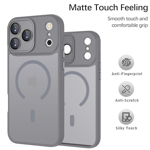 Image of Elzzi Magnetic Magsafe for iPhone 17 Pro Max Case (Compatible with MagSafe) Slim Translucent Matte Shockproof with Anti-Fingerprint Phone Case - Grey