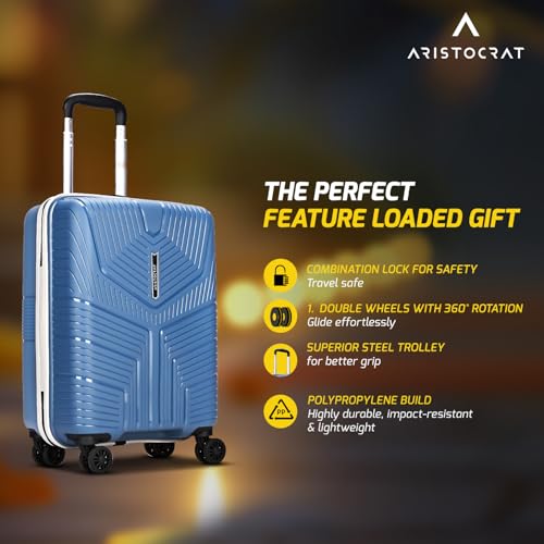 Image of VIP Aristocrat Cabin 55 cm 8 Wheels Trolley Bags with Premium Gift Packing Box, Lightweight Bag, Perfect for Gifting(Marriage,Diwali and Special Ocassion) and 5 Years International Warranty (Blue)