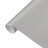 Lypumso 3D Silver Carbon Fiber Vinyl Wraps, Cars Wrapping Adhesive Film Rolls for Automotive Interior and Exterior DIY with Bubble Free Air Release 1ft x 5ft