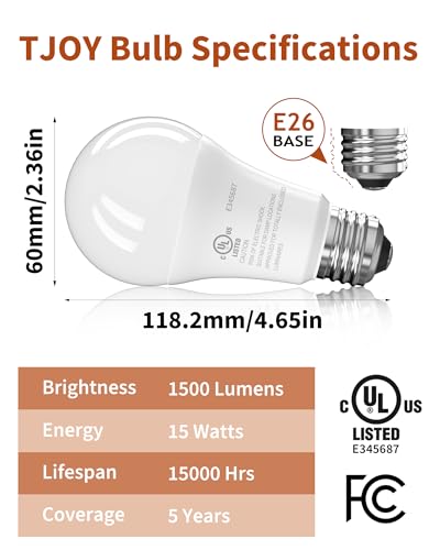 Image of TJOY LED Light Bulbs, 100 Watt Equivalent A19, Soft Warm White 2700K