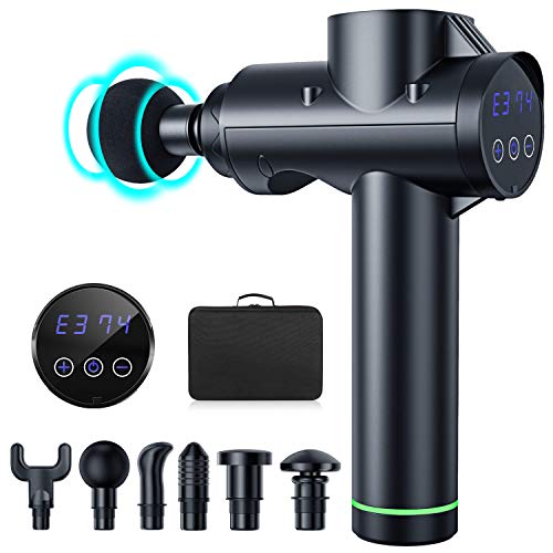 FYLINA - Pistola de masaje para cuello, masajeador eléctrico, con 20 velocidades, 6 cabezales de masaje profundo, relajación muscular, profesional, entrenador, bailarines