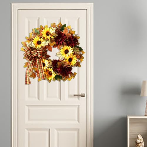 Simulated Plant Bow Tie Retro Lightweight Sunflower Wreath for Autumn Decor - image 5