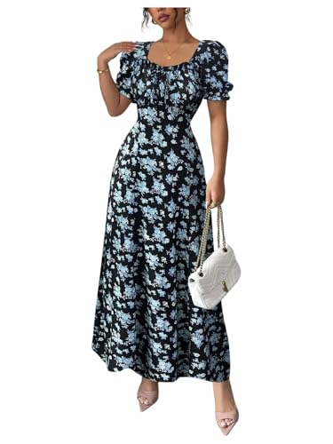 Image of Floerns Women's Floral Short Puff Sleeve Milkmaid Dress Boho A Line Long Dresses