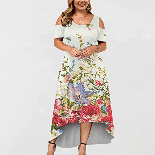 Delarsy Vestido feminino verão outono longo casual plus size ombro caído manga curta gráfico vestido