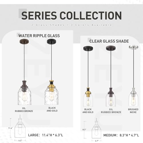 Image of zeyu Glass Pendant Lights Kitchen Island 2 Pack, Modern Hanging Light for Kitchen Sink Dining Room, Clear Glass Shade, Black and Gold Finish, ZG33M1L-2L BK+BG